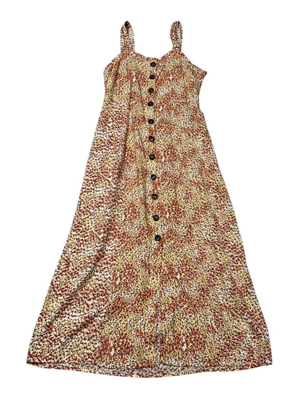 Japna Yellow Orange Floral Maxi Dress Button Front Smocked Back Size L - Picture 10 of 10